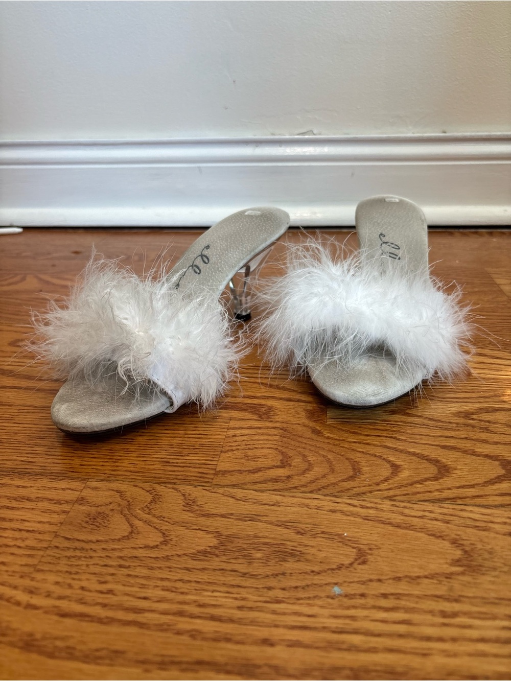 Ellie White Marabou Feather Slide Heels